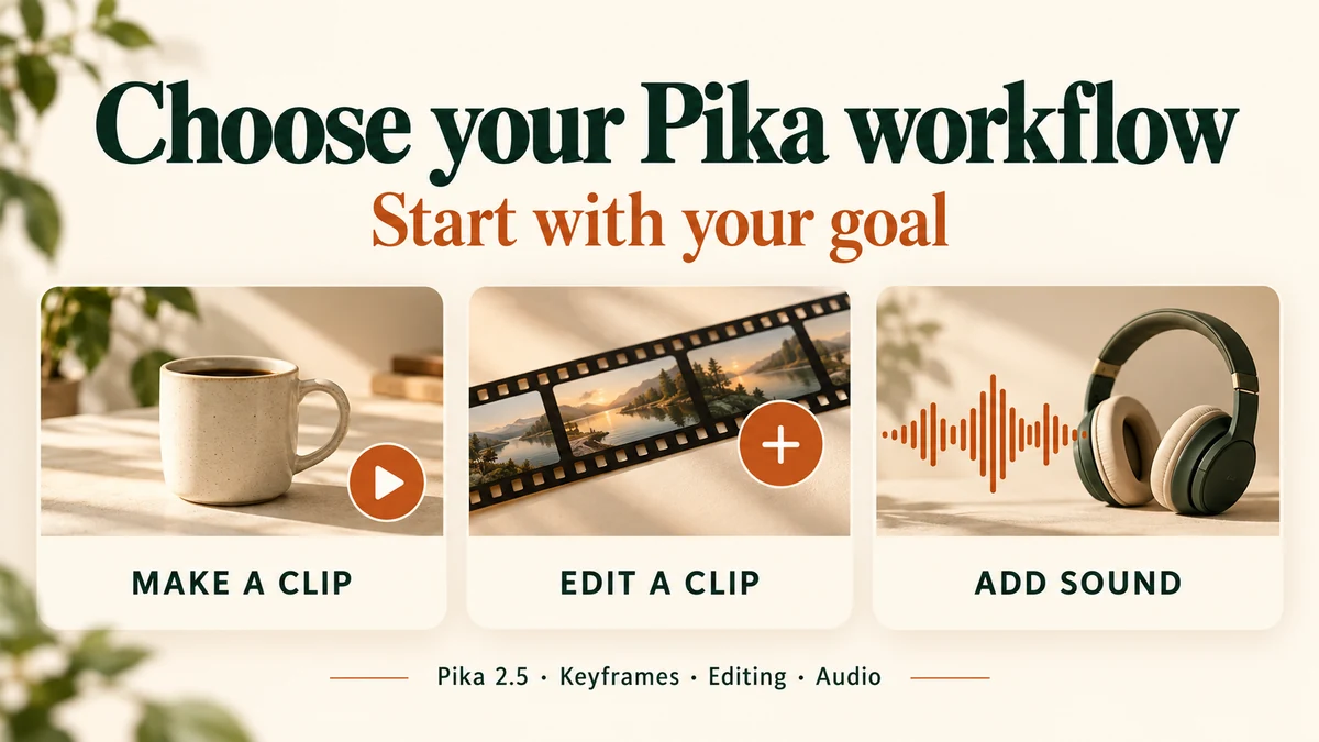 Choose your Pika workflow: make a clip, edit a clip or add sound