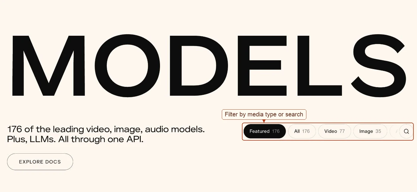 Model catalog with media filters and search highlighted