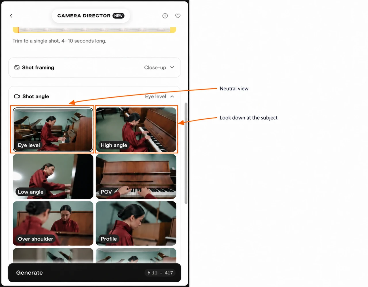 Annotated Eye level and High angle camera cards