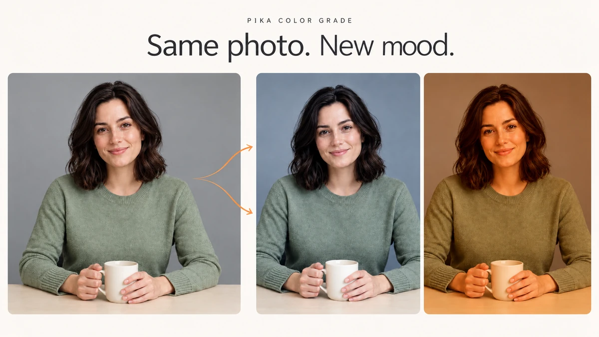 Neutral portrait leading to cool and golden grades with the hook Same photo. New mood.