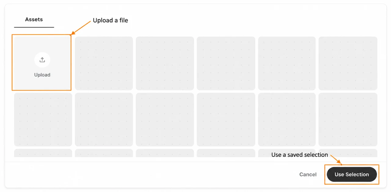 Annotated motion video picker with Upload and Use Selection