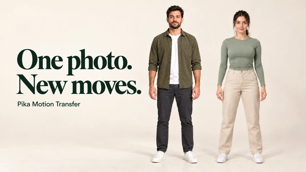 Two fictional full-body creator characters with the title One photo. New moves.