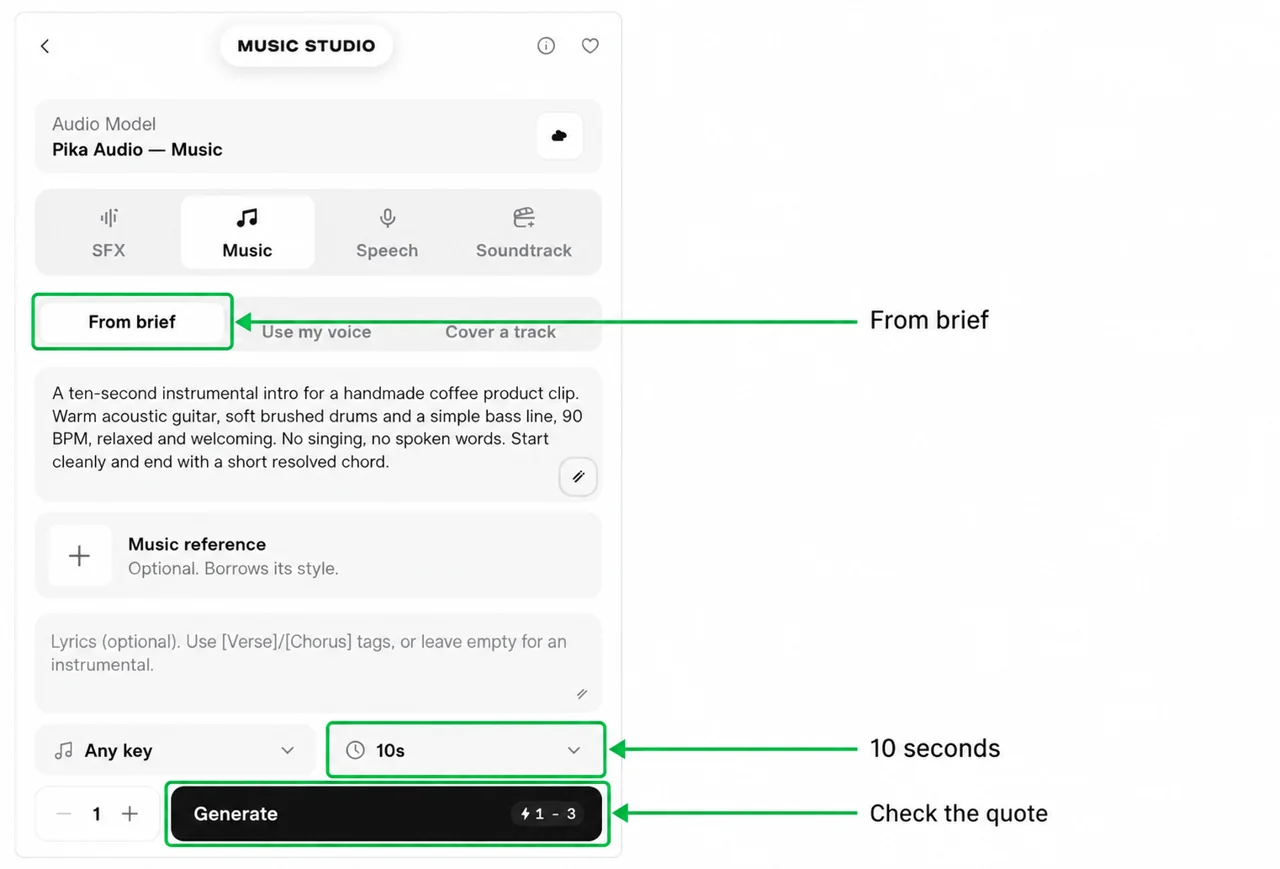 Annotated Music form with From brief, empty lyrics and a ten-second length