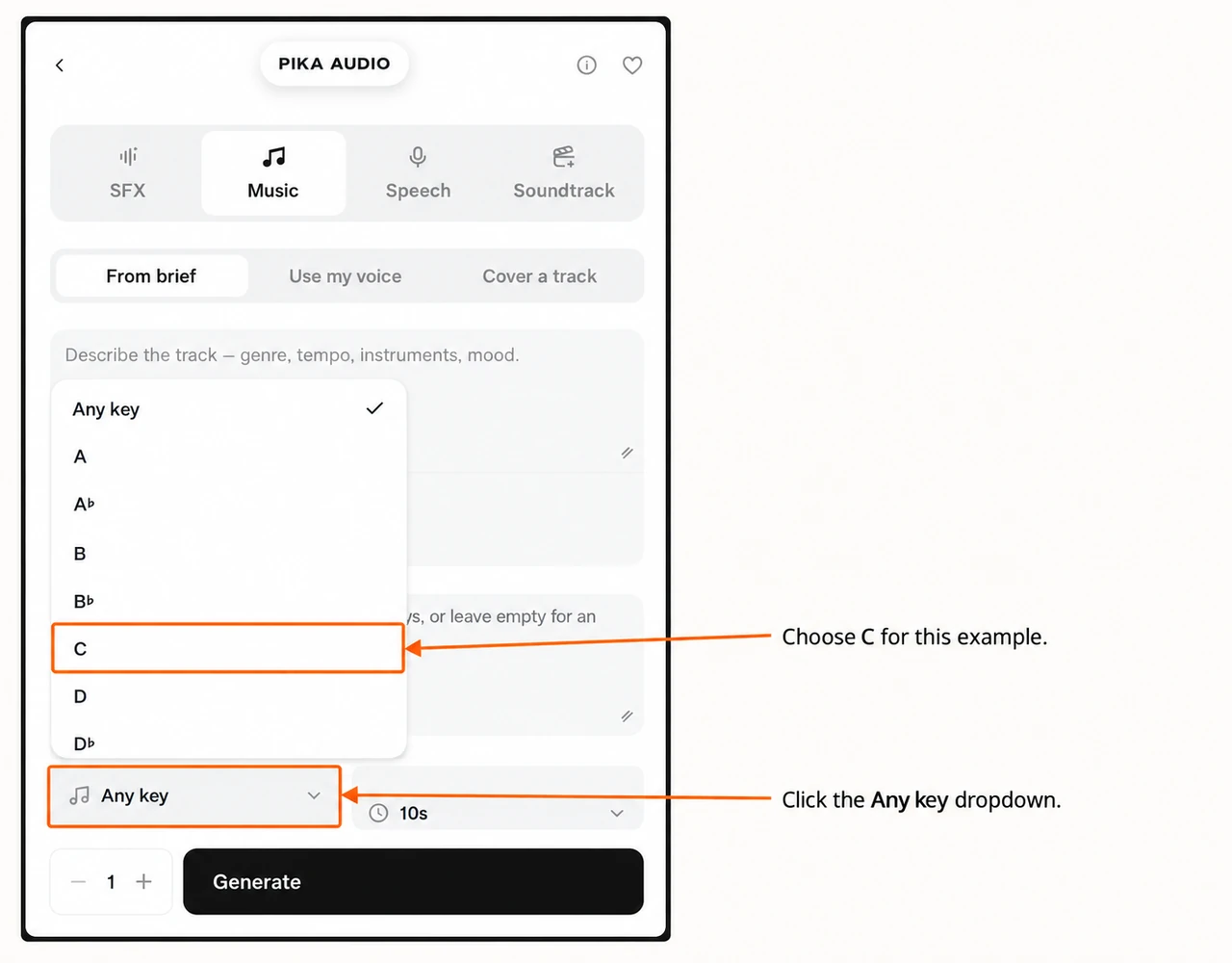 Key menu with Any key and C entry marked