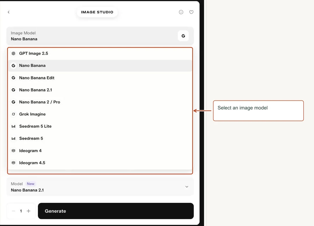 Arrows highlight: Select an image model.