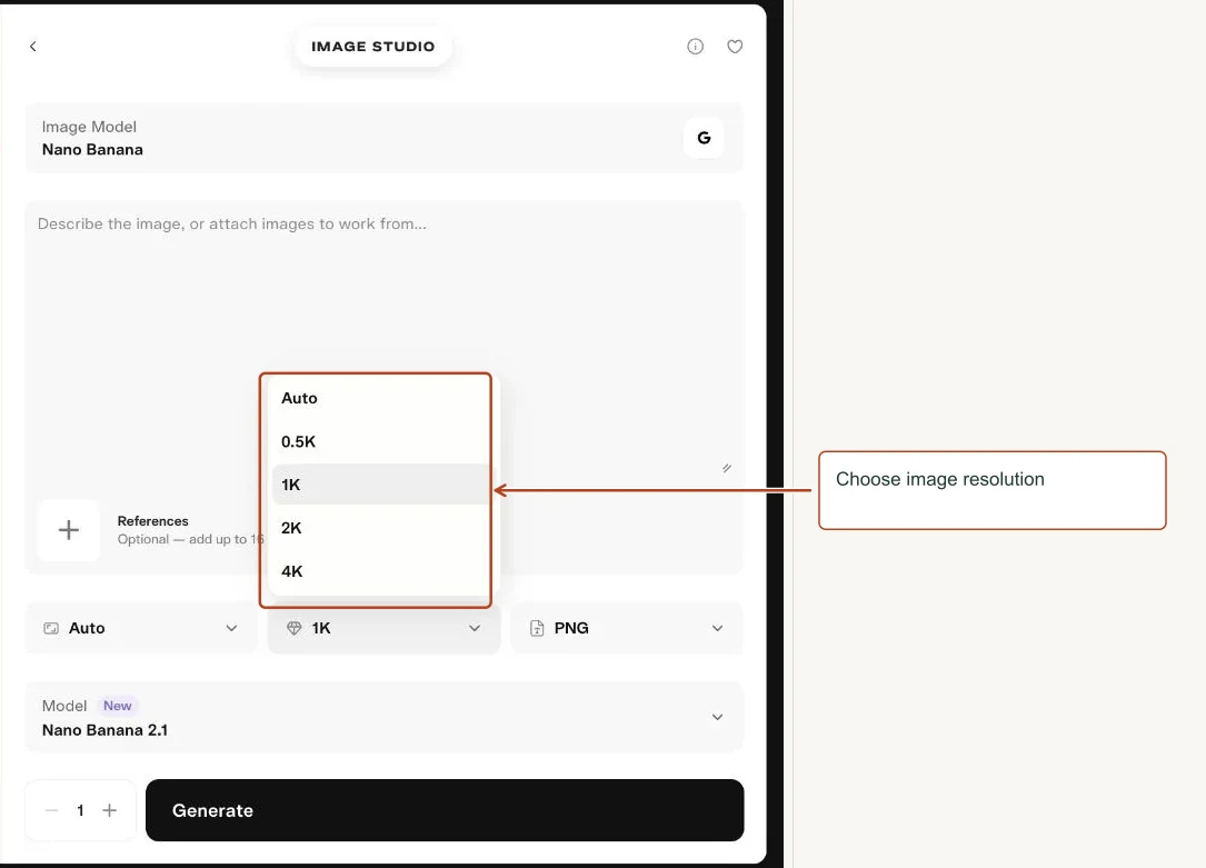 Arrows highlight: Choose image resolution.