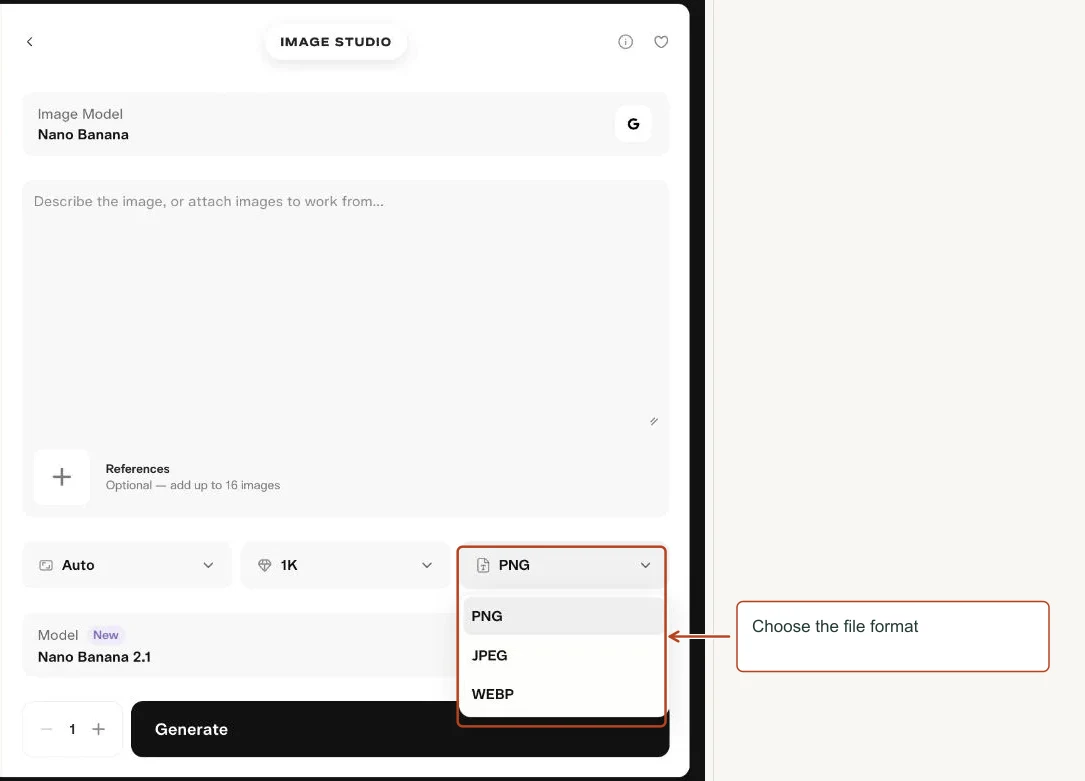 Arrows highlight: Choose the file format.