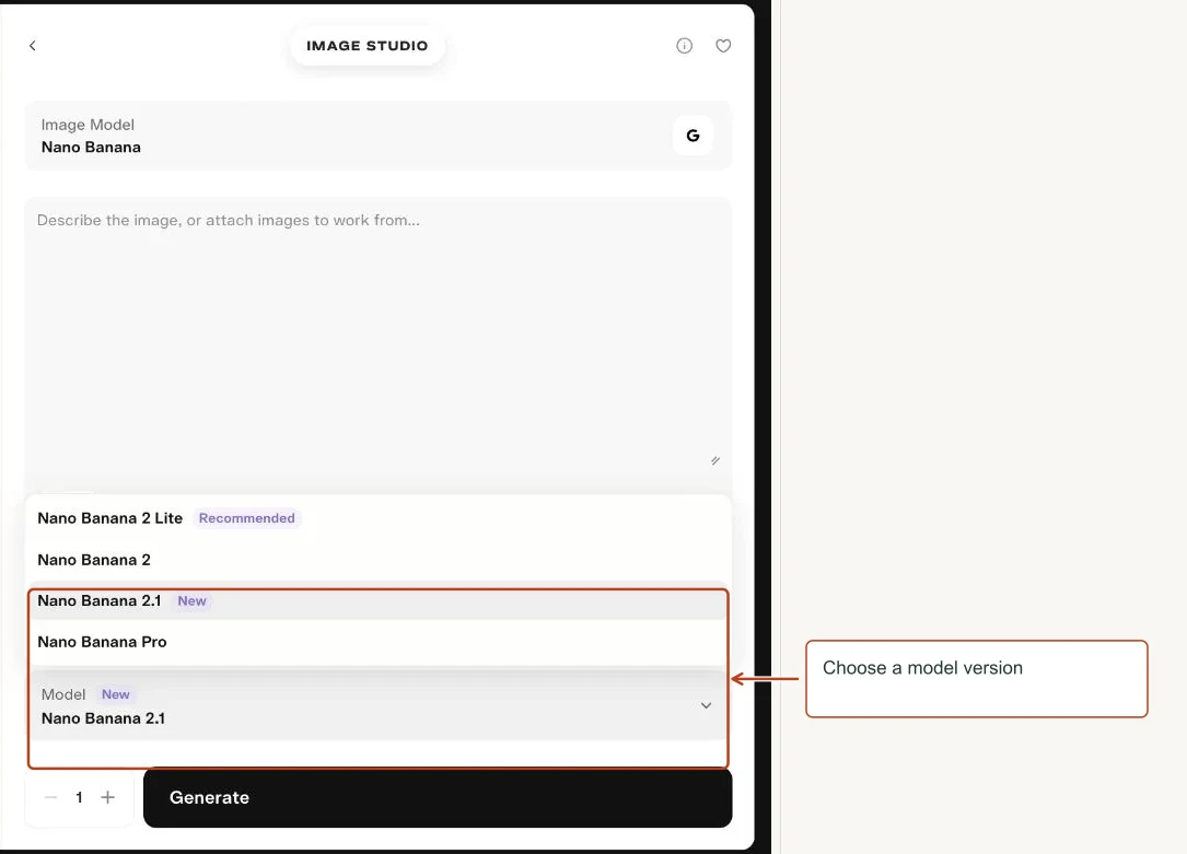 Arrows highlight: Choose a model version.