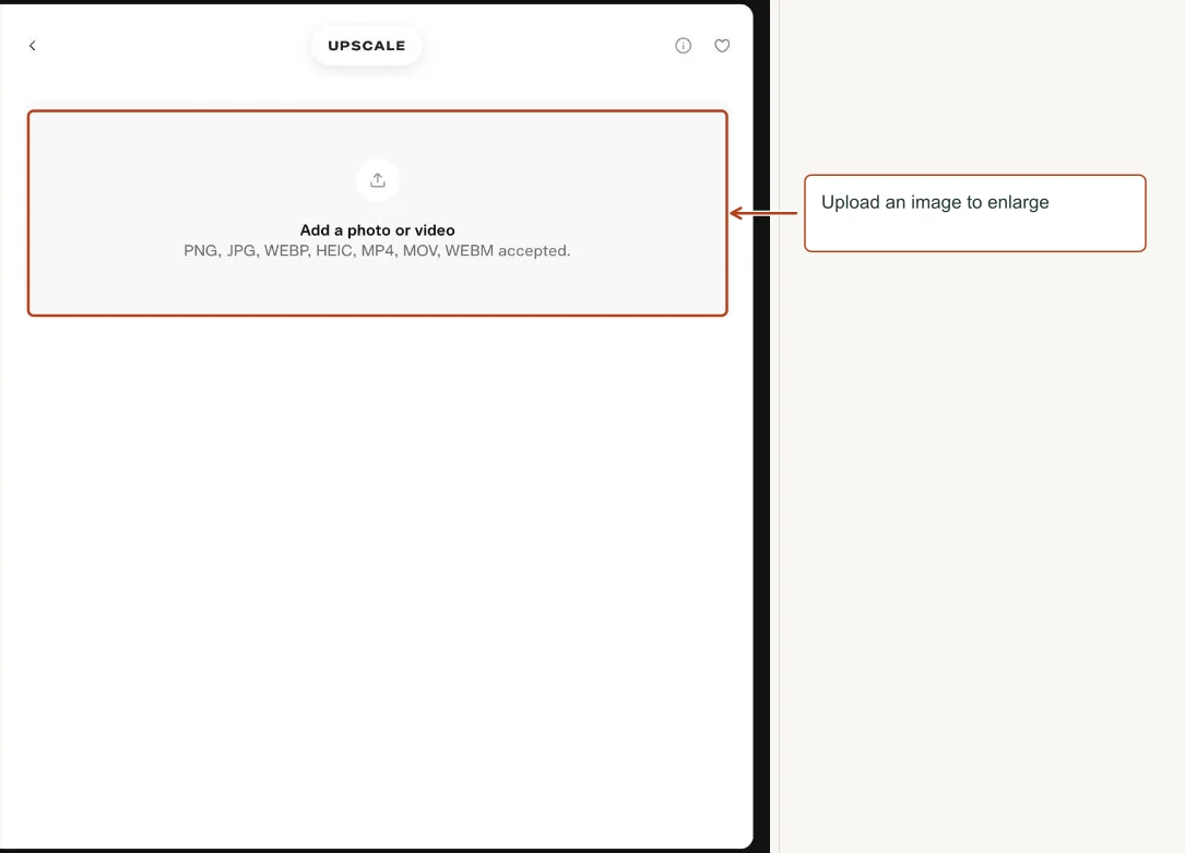 Arrows highlight: Upload an image to enlarge.