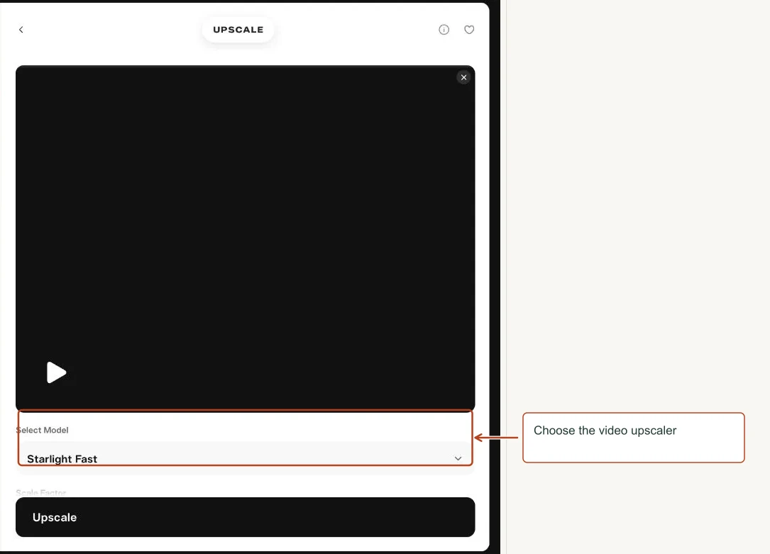 Arrows highlight: Choose the video upscaler.