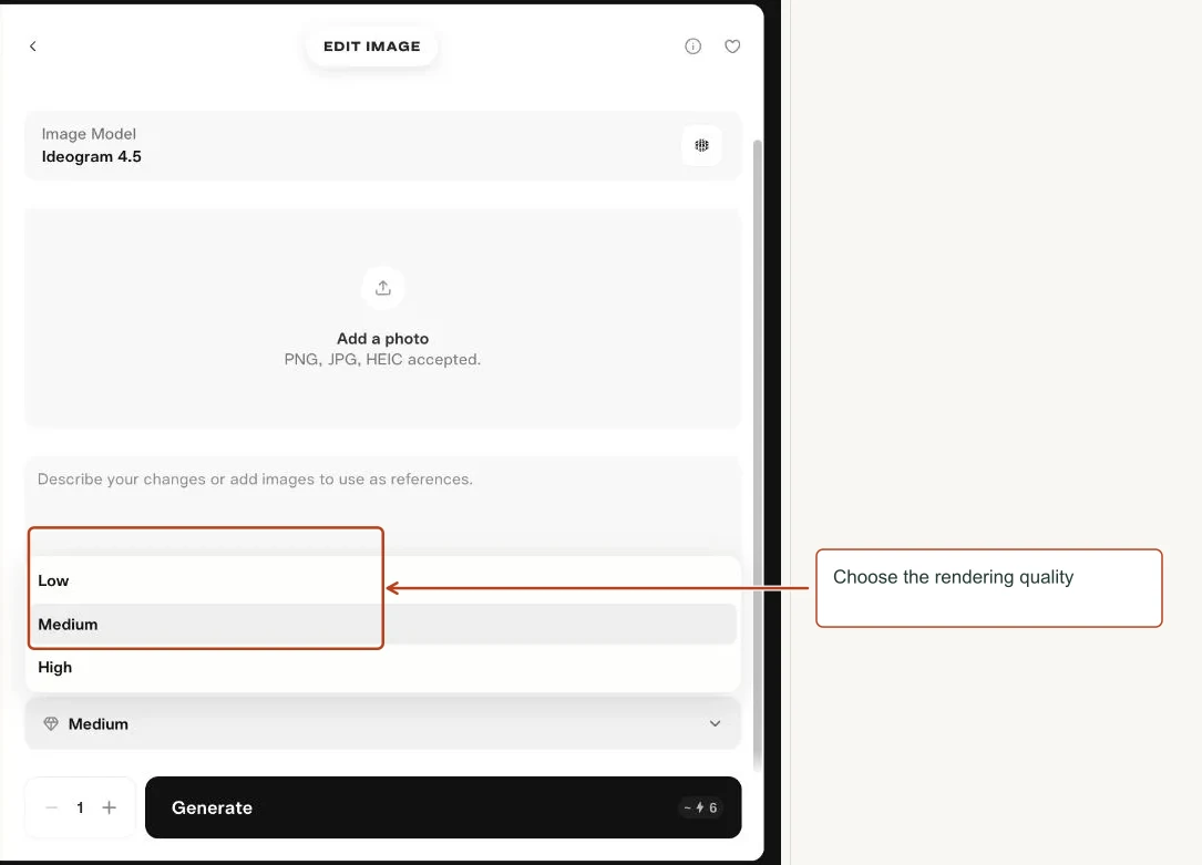 Arrows highlight: Choose the rendering quality.