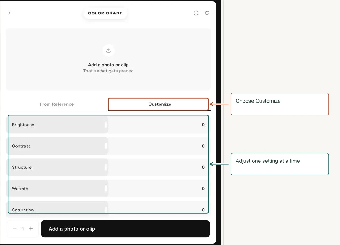 Arrows highlight: Choose Customize; Adjust one setting at a time.