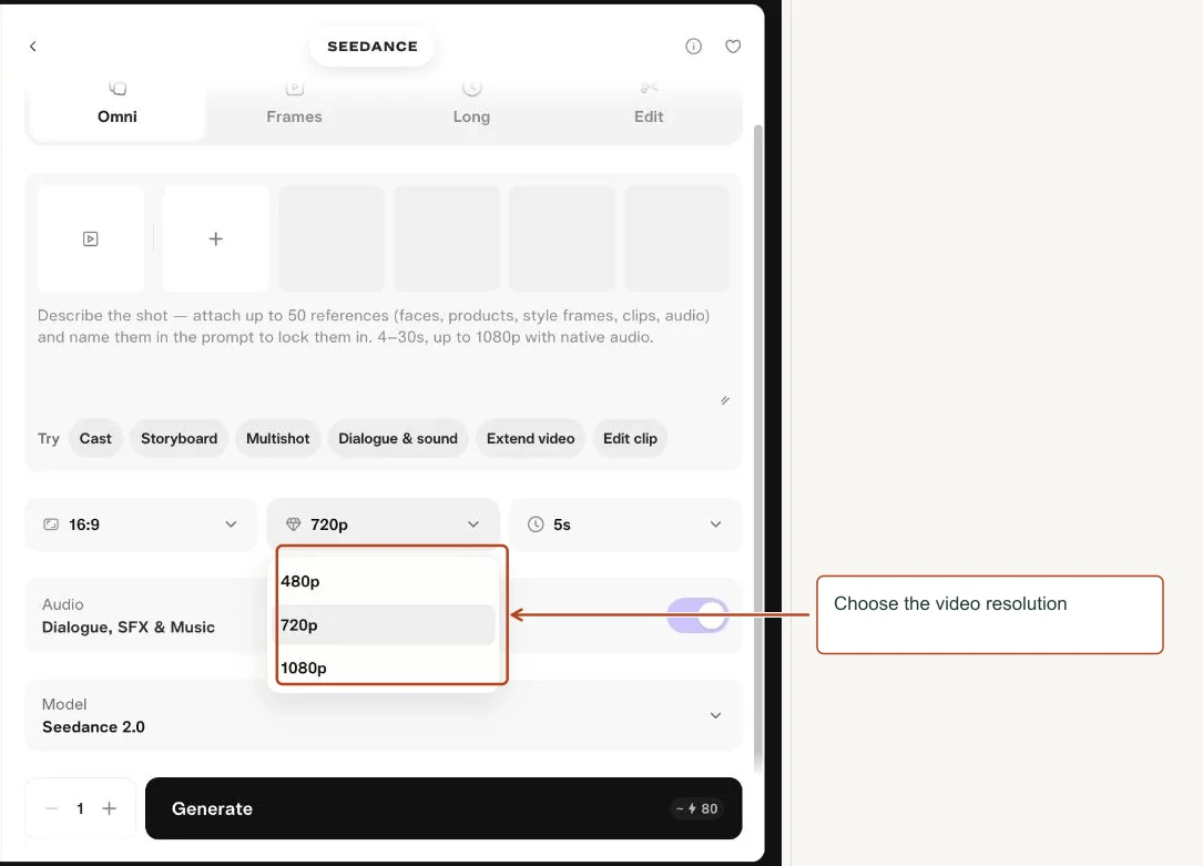Arrows highlight: Choose the video resolution.