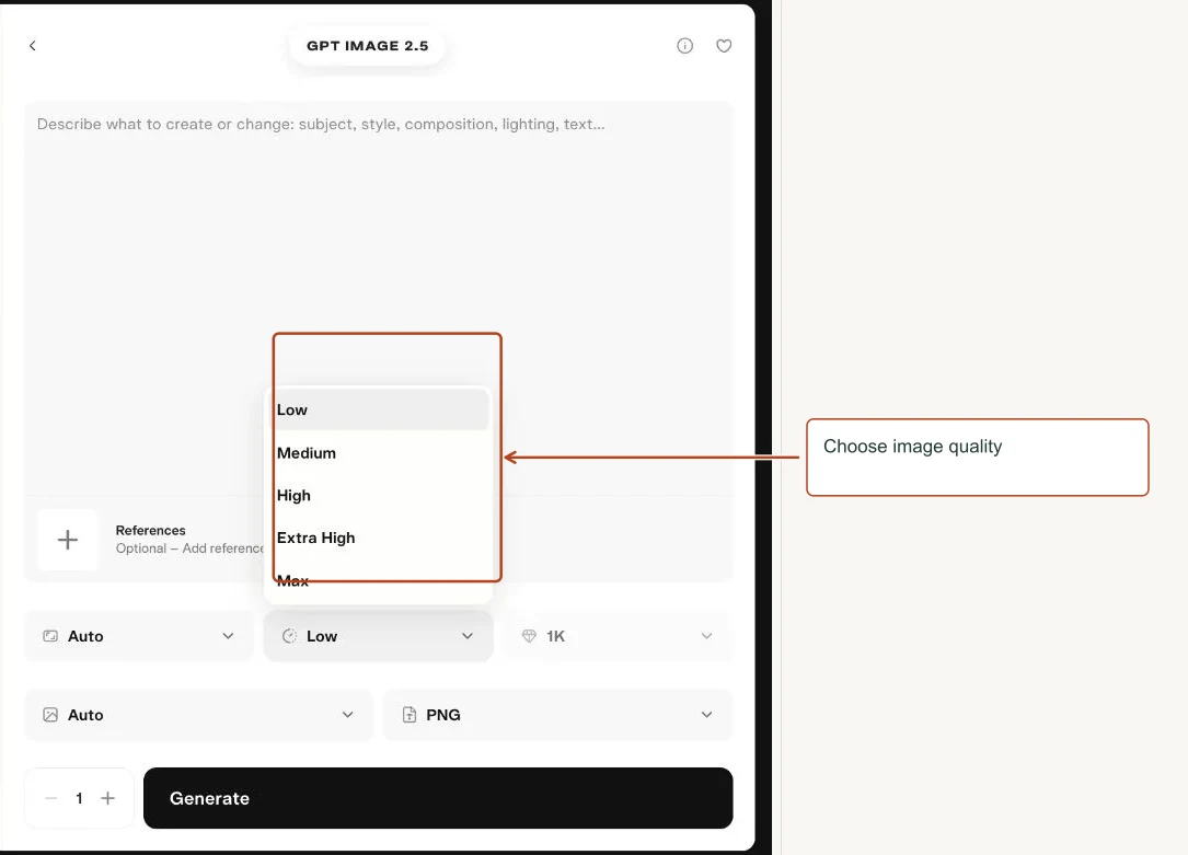 Arrows highlight: Choose image quality.
