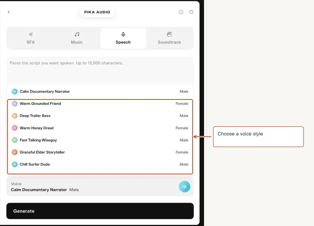 Arrows highlight: Choose a voice style.