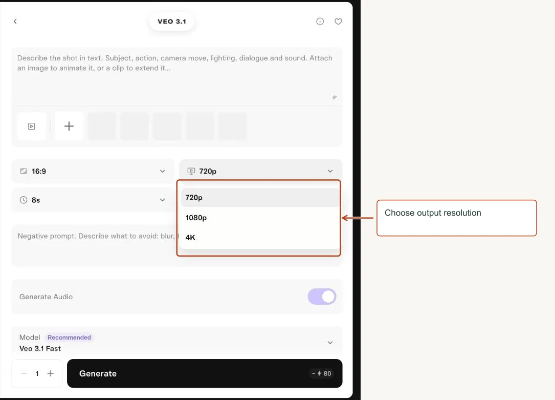 Arrows highlight: Choose output resolution.