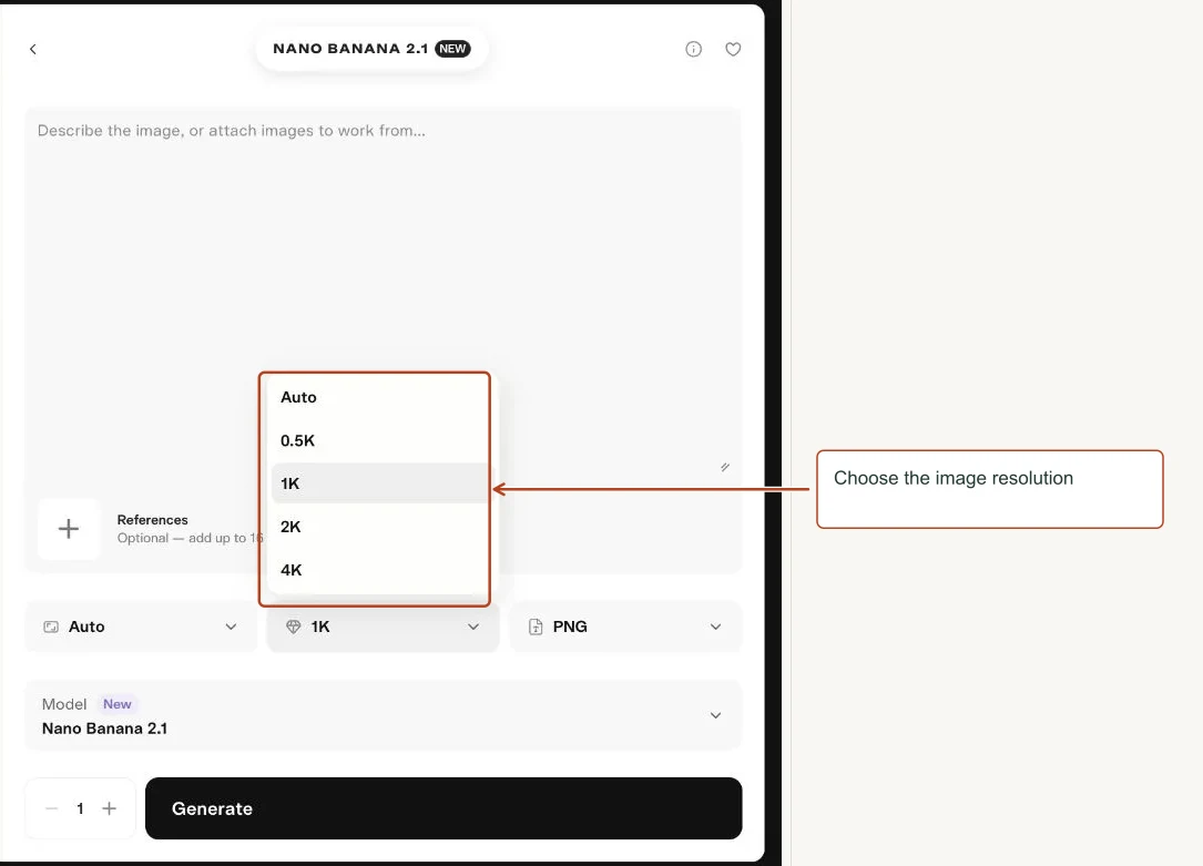 Arrows highlight: Choose the image resolution.