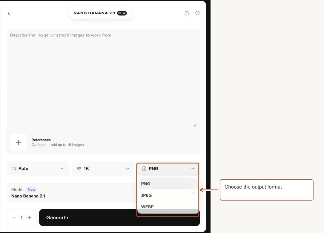 Arrows highlight: Choose the output format.