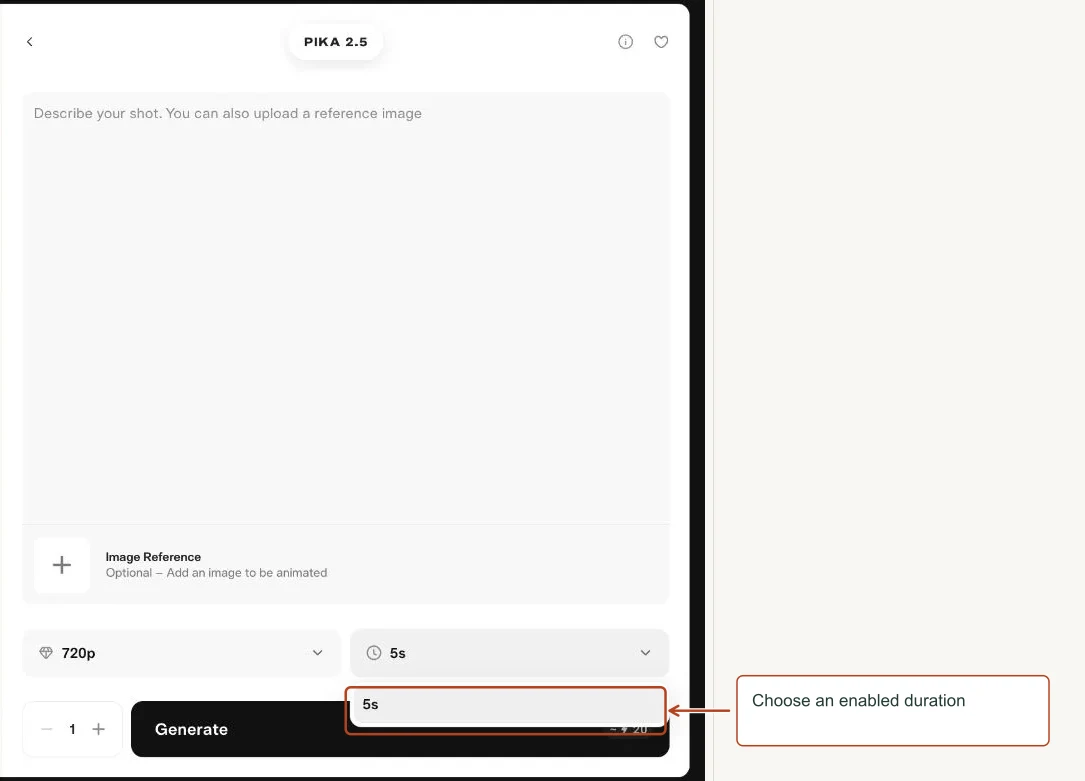 Arrows highlight: Choose an enabled duration.