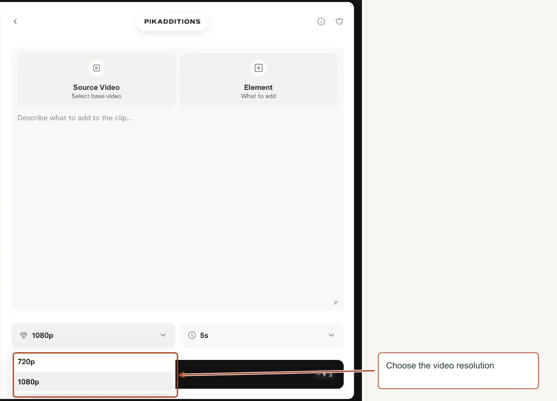 Arrows highlight: Choose the video resolution.