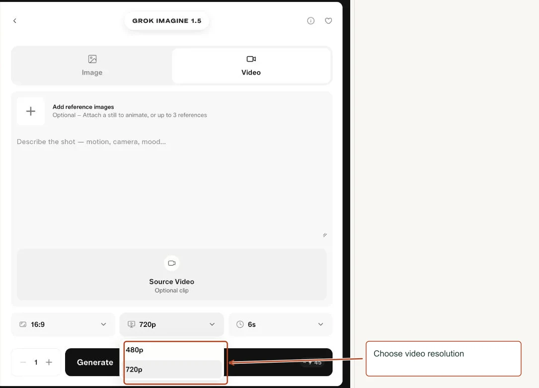 Arrows highlight: Choose video resolution.