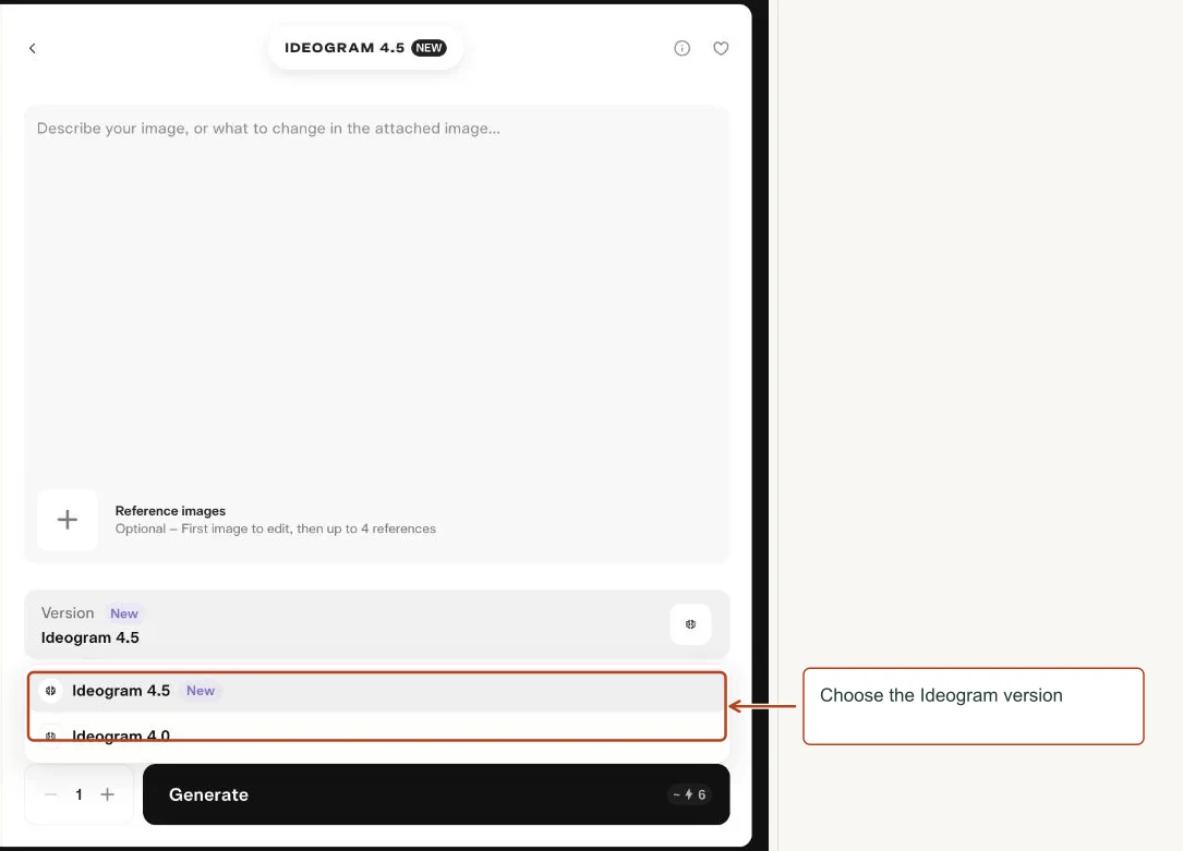 Arrows highlight: Choose the Ideogram version.