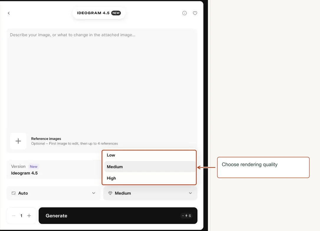 Arrows highlight: Choose rendering quality.