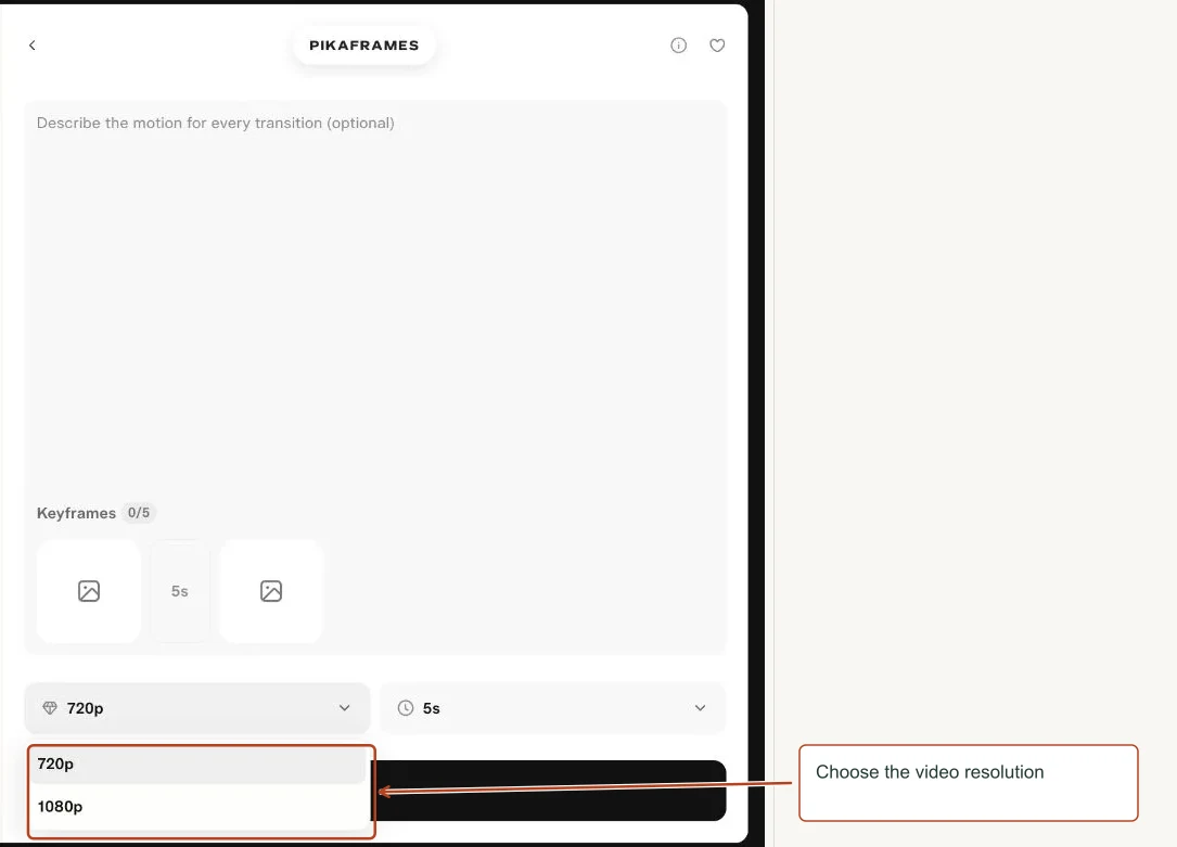 Arrows highlight: Choose the video resolution.