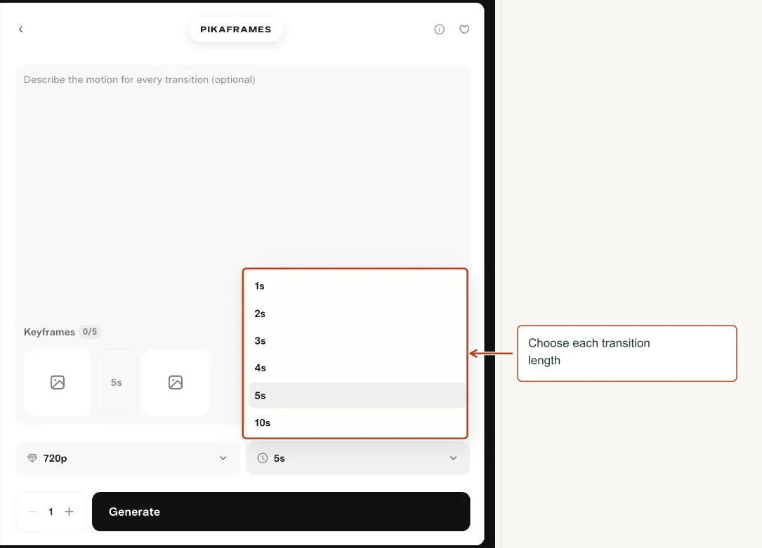 Arrows highlight: Choose each transition length.