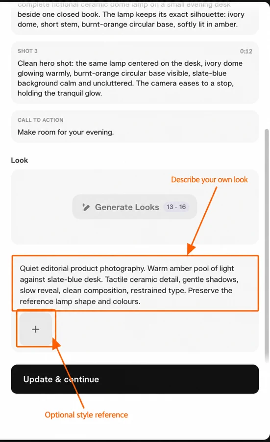 Custom look and optional reference-image button marked