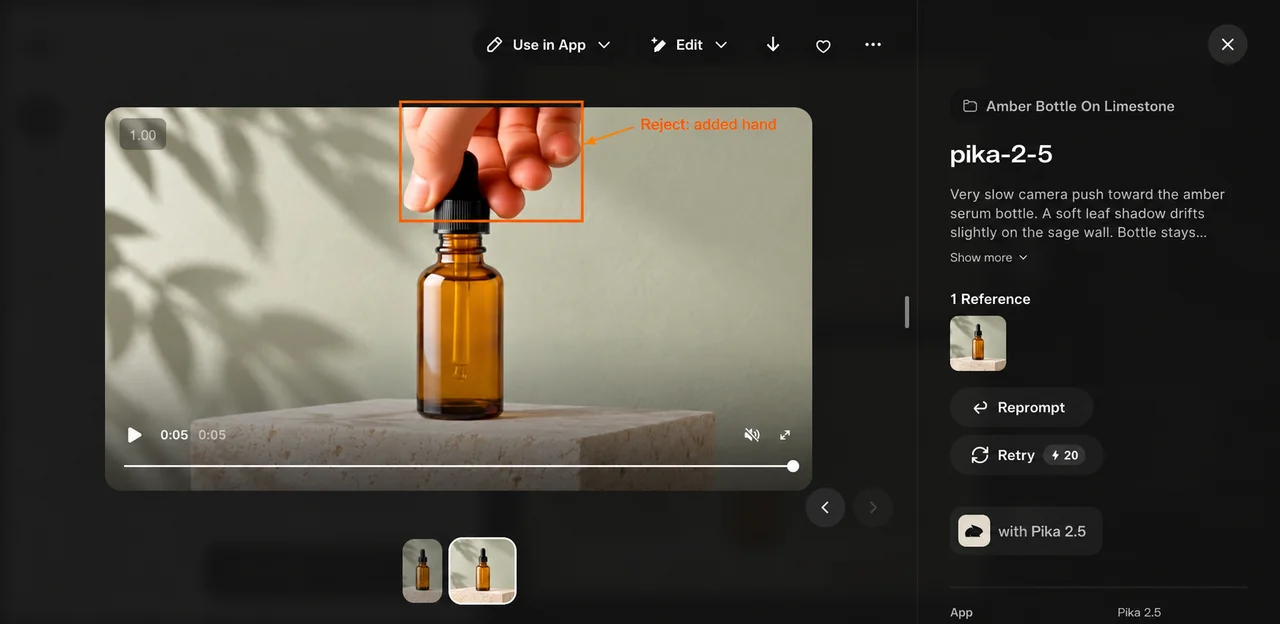 Actual bottle video ending with an added hand marked for rejection