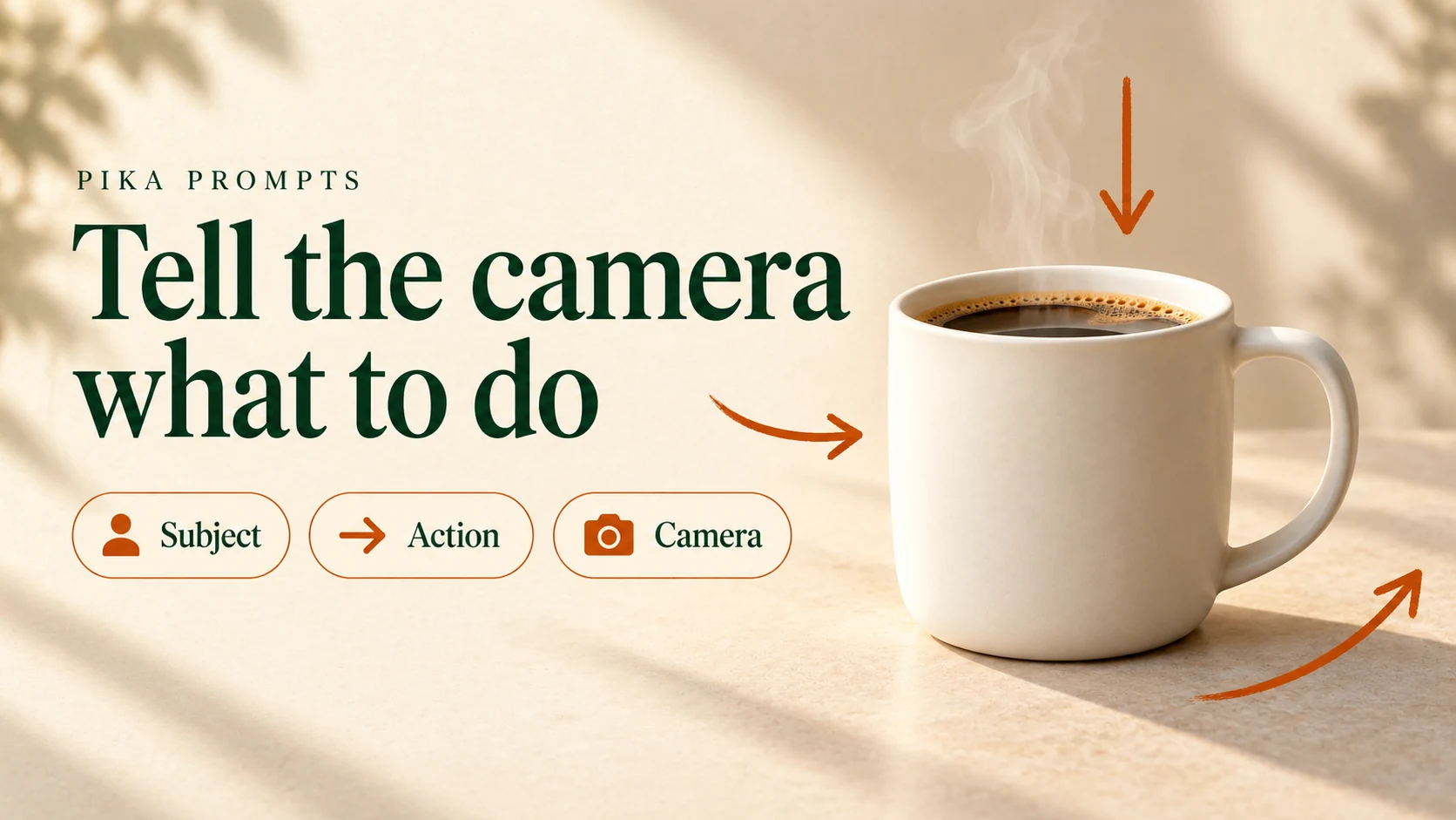 Tell the camera what to do with a mug scene and Subject Action Camera prompt ingredients