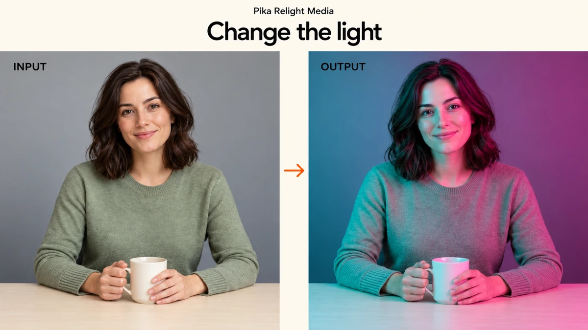 Original neutral portrait becomes a cyan and magenta Relight Media result