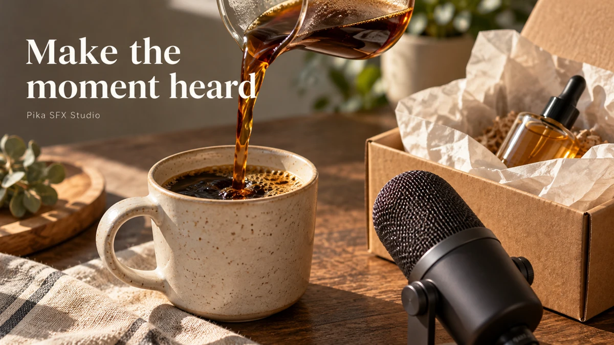 Coffee, a parcel and a microphone with the title Make the moment heard