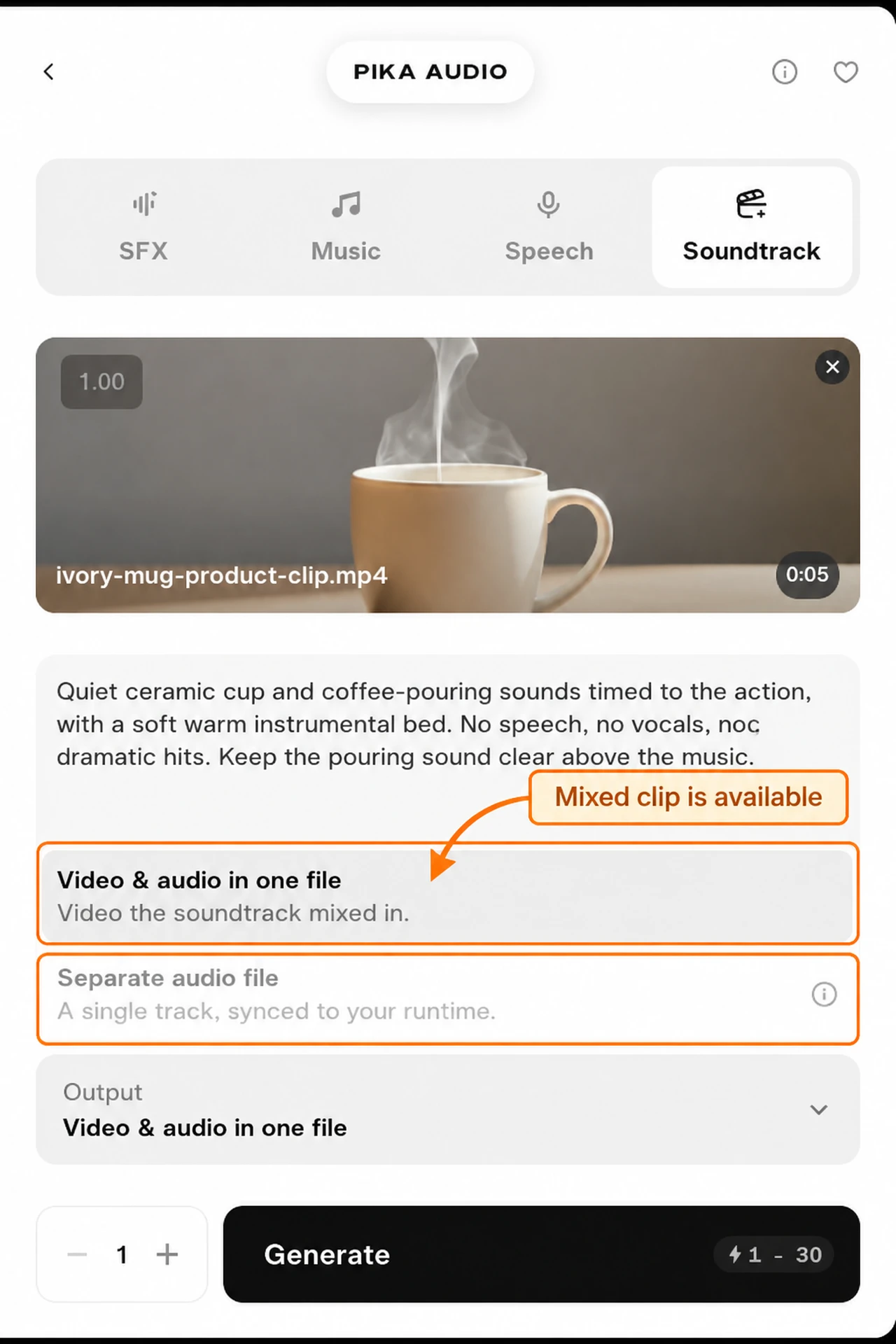 Annotated mixed video and audio export and disabled separate audio choice
