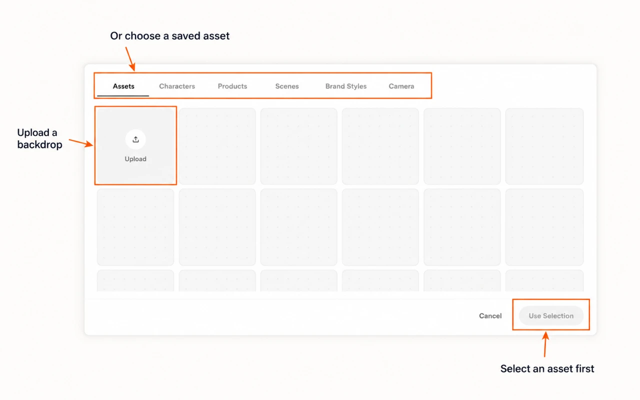 Actual background asset chooser upload and selection controls marked