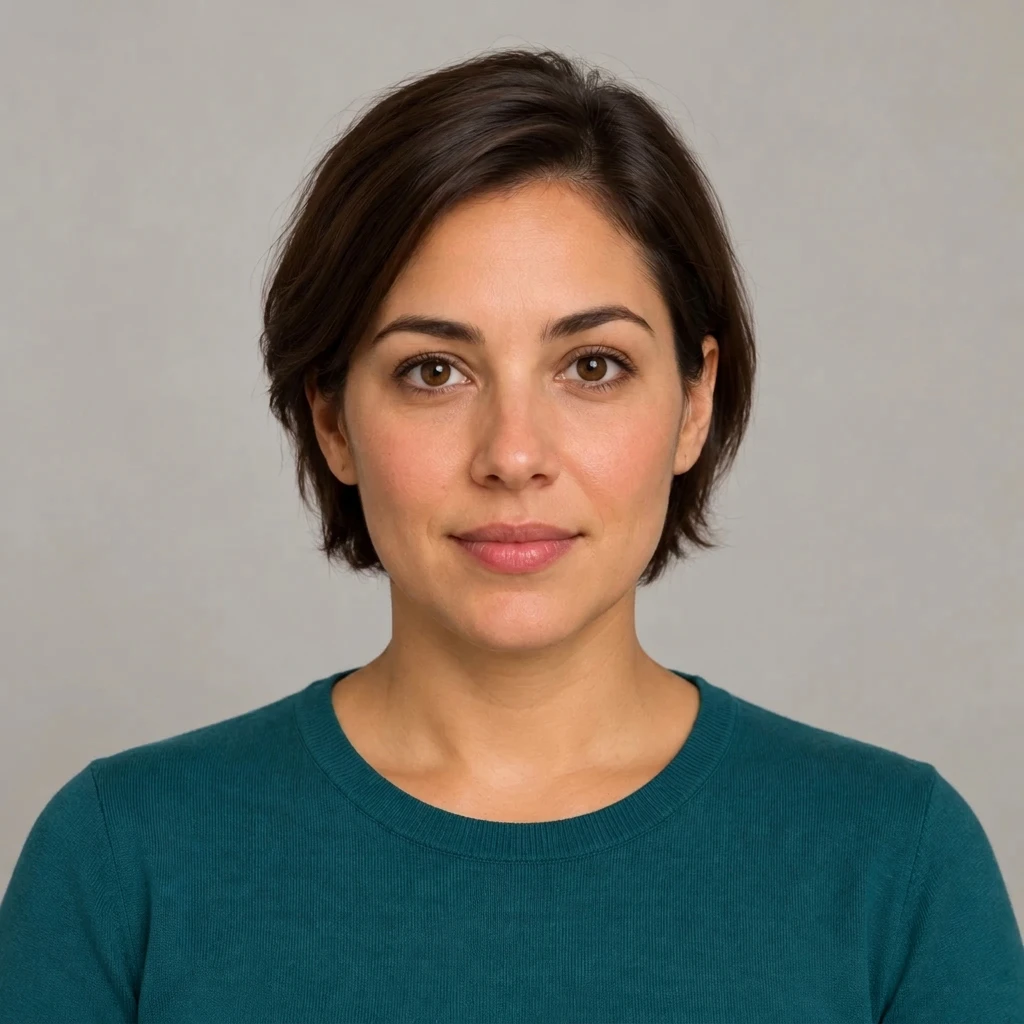 Prepared fictional presenter studio portrait
