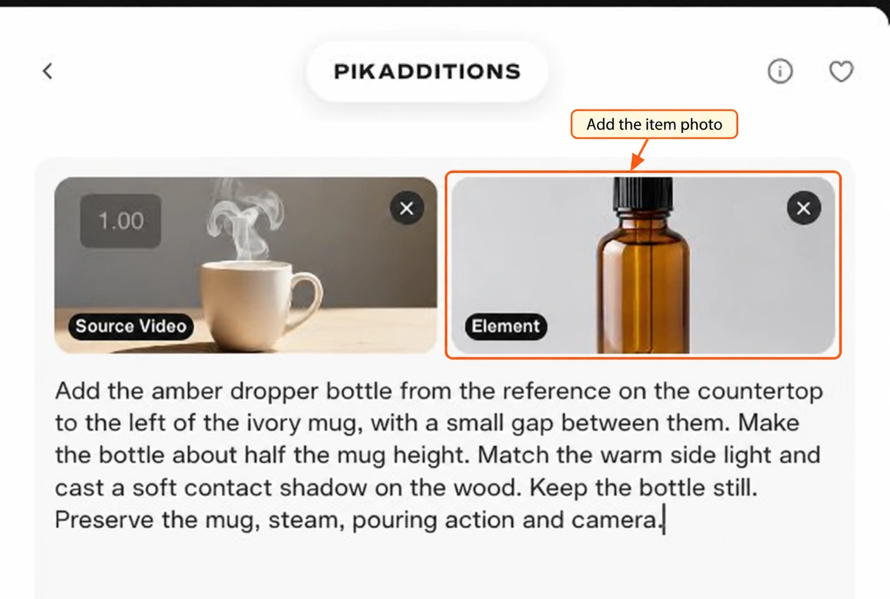 Element card marked for attaching the amber bottle photo