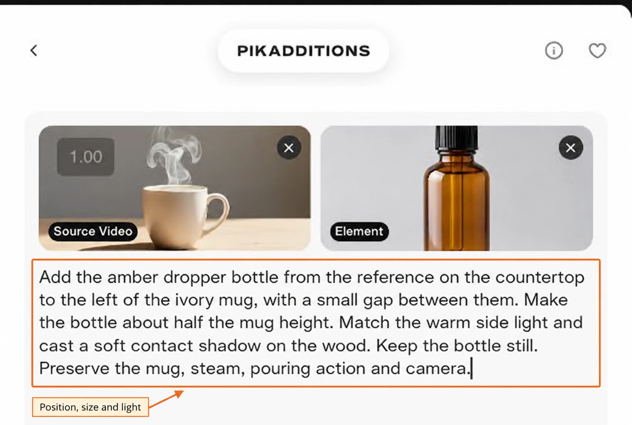 Placement prompt marked below the source video and element cards